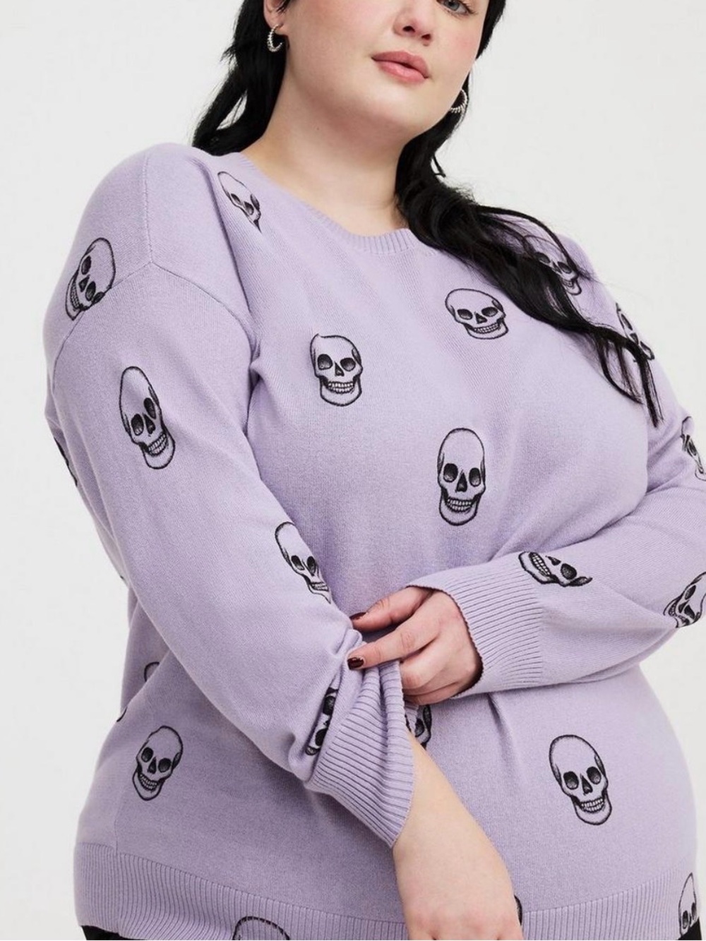 torrid Lavender Crewneck Sweater with Black Skull Motif